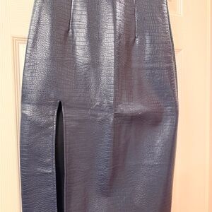 Topshop Faux Croc Pencil Skirt in Deep Navy with Front Slit